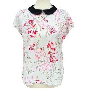 CeCe Peter Pan Collar Blouse, Ruffle Sleeve, Delicate Floral Feminine & Flirty